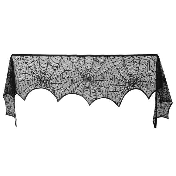 GPCT Halloween Decoration Black Lace Spiderweb Fireplace Mantle Scarf Cover Festive Party Supplies Fireplace Scarf 96 x 18 inch for Halloween Christmas Party Door Window Decoration