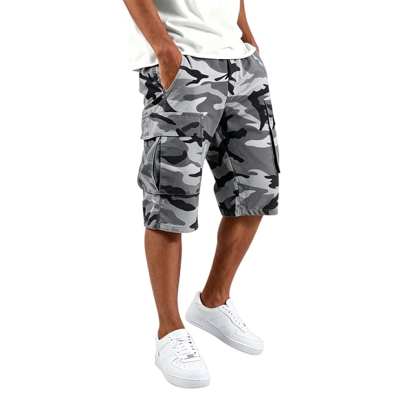 GrmtClth Camo Shorts Men Casual Golf Lightweight Outdoor Work Cargo Shorts Running Travel Hiking Shorts Summer Active Shorts with Multi Pocket Gray L
