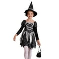 thumbnail image 3 of Zaldita Girls Witch Costume Halloween Party Dress up Sequins Long Sleeve Tutu Dress with Hat Candy Black 16, 3 of 7