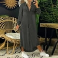 thumbnail image 2 of Tralilbee Robe en Denim Unie Vintage Décontractée pour Femmes à Manches Longues, Mode, Col en V, Boutons, Poche, Robe Longue Ample, Robe de Soirée Décontractée Ample, 2 of 4