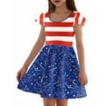 thumbnail image 5 of Abcomgle Summer Dress for Girls 10-12 Stars Striped Printed 4th Of July Dresses Casual A-Line Fly Sleeve Midi Dress Cute Flare Independence Day Skirt 5-6 Years,Light Blue, 5 of 5