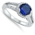 thumbnail image 4 of Round Blue Simulated Sapphire Halo Ring .925 Sterling Silver Band CZ Jewelry Female Size 9, 4 of 4