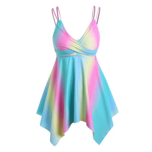 Tankini de Pañuelo de Arco Iris de Talla Extra Rosegal Mangas largas de talla grande