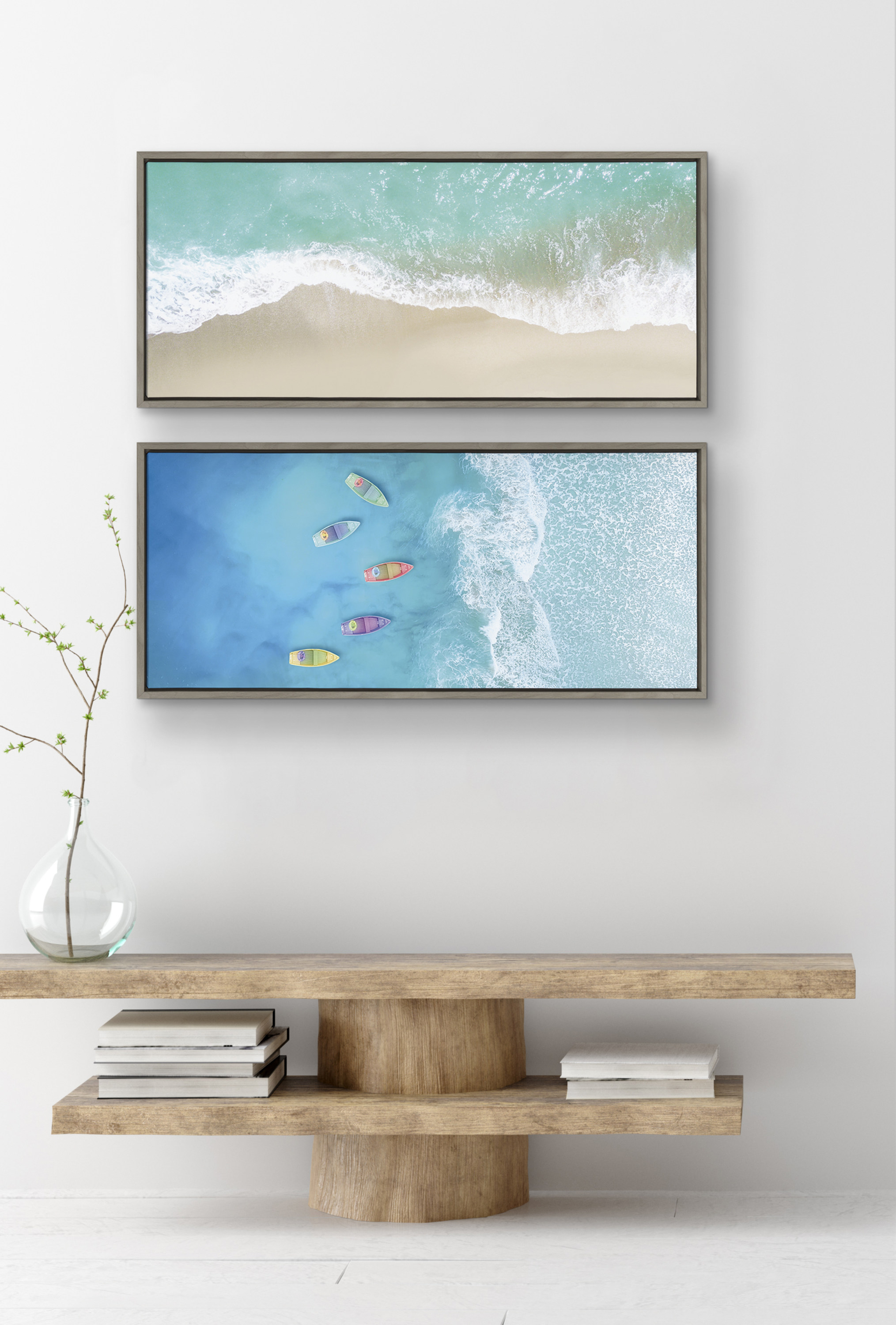 Kate and Laurel Sylvie Ocean Beach Fantasy Framed Canvas Wall Art by the Creative Bunch Studio 18x40 Gray Coastal Beach Art for Wall