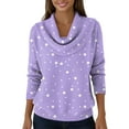 thumbnail image 3 of Kixjoy Cowl Neck Sweater for Women Long Sleeve Casual Trendy Knit Sweater Petite Lightweight Polka Dot Tops Fall Soft Vacation Outfits for Women, Purple XL, 3 of 5