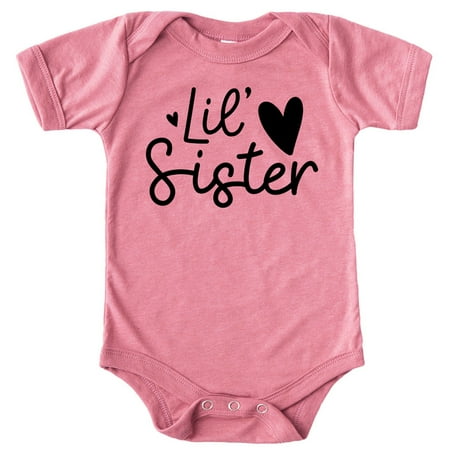 

Olive Loves Apple Lil Sister Heart Bodysuit for Baby Girls Sister Sibling Outfits Black on Mauve Bodysuit 6 Months
