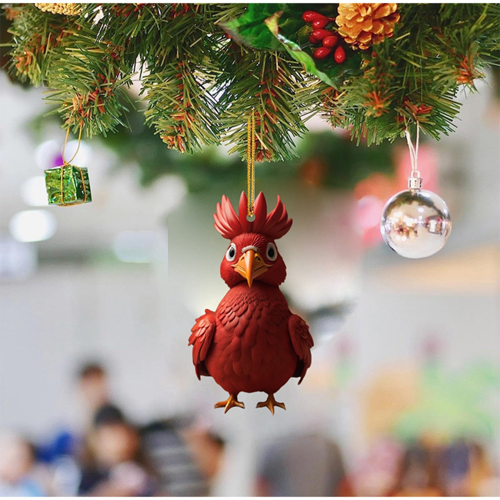 Christmas Tree Ornaments,Acrylic Christmas Tree Chicken Decorations,Colorful Chicken Hanging Ornaments,Farmhouse Hanging Decor for Xmas Tree Decoration Holiday Parties Craft Supplies,6PCS