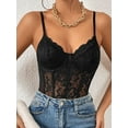 thumbnail image 5 of Women's Floral Lace Sheer Mesh Corset Bodysuit Spaghetti Strap Cami Top, 5 of 7