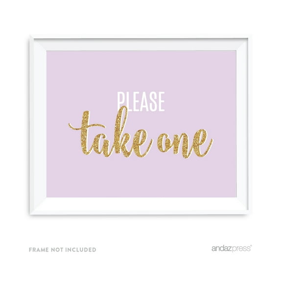 Signature Lavender, White, Gold Glittering Party, 8.5x11-inch Party Sign, Please Take One