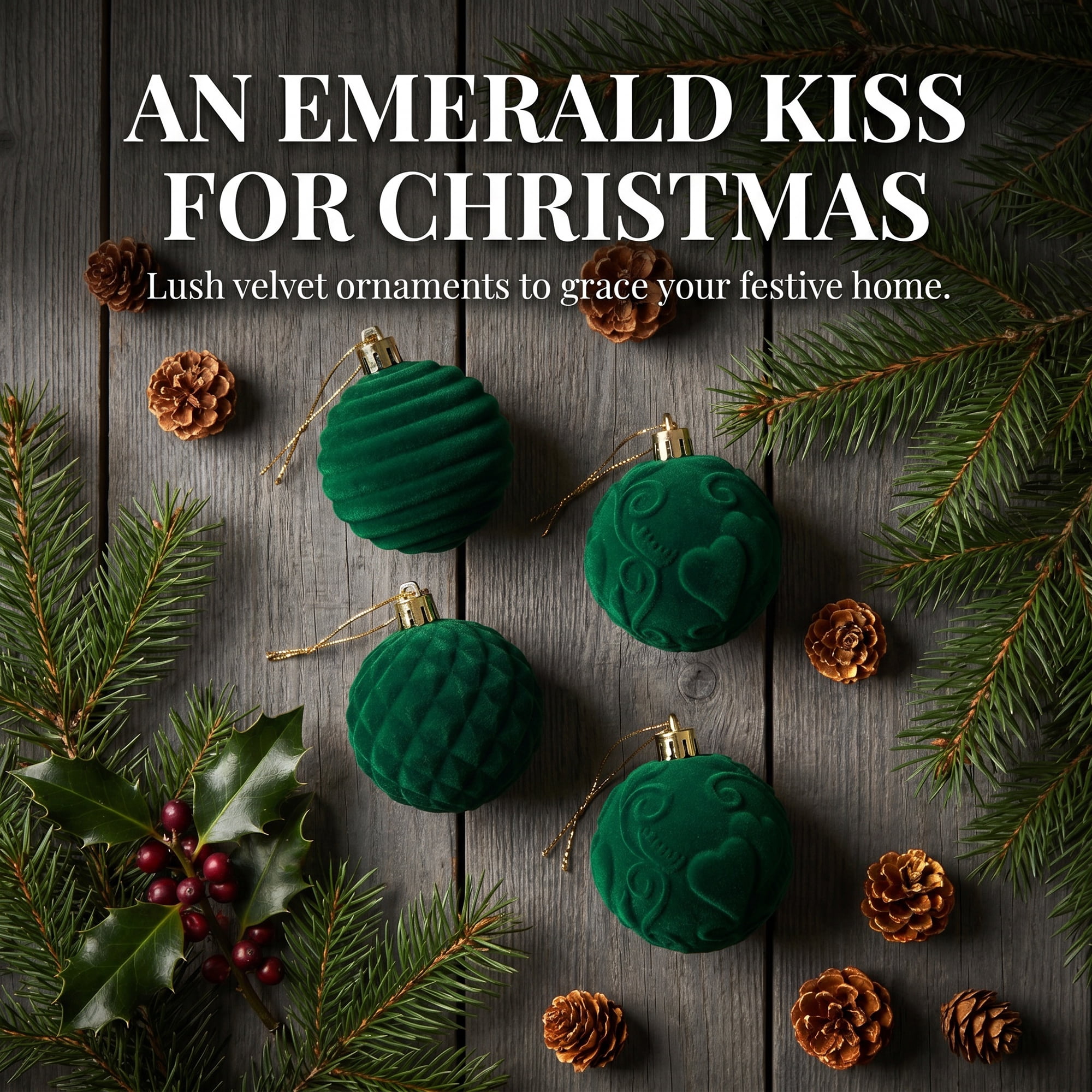Unique Bargains Velvet Christmas 12 Pack Flocked Sphere Orbs Luxury Ornaments Green 2.4"
