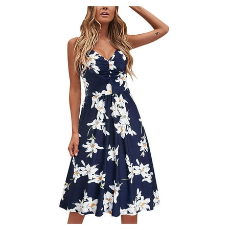 

Womens Fashion Floral Print V- Neck Sleeveless Casual Knee-length Dress Maternity Dresses Casual Burgundy Maxi Dress for Women