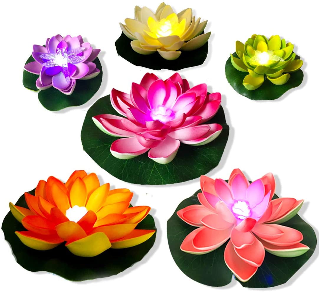 red Solar Power Energy Floating Lotus-Warm White LED Water Floating Lily Flower Flower Night Lamp for Pool Garden Fish Tank Wedding Or Party Decoration 