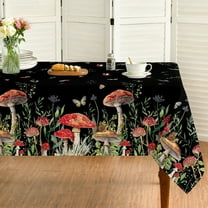 Mushroom Tablecloth 60x84 Inch Rectangular, Black Seasonal Vintage Washable Seasonal Table Cover for Party Picnic Dinner Decor
