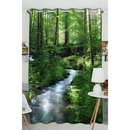 GCKG Clean Stream And Green Forest Blackout Curtains Window treatment Panel Drapes 52(W) x 84(H) inches (One (Best Way To Clean Tall Windows)