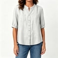 thumbnail image 5 of cocolona Womens Summer Linen Tops Dressy Casual Solid Color Blouses Short Sleeve Crew Neck Button Shirts with Pockets, 5 of 6