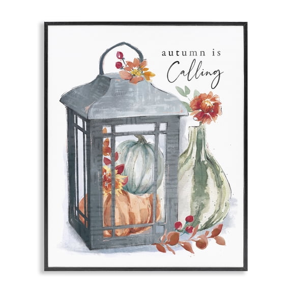 Stupell Industries Farmhouse Autumn Is Calling Varied Gourds Floral Arrangement Watercolor Black Framed Giclee Art, 11 x 14, by Courtney Morgenstern