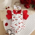thumbnail image 2 of Tigivemen Newborn Baby Girl Clothes Bodysuit Romper and Flutter Sleeve Tops with Headbands Infant Summer Spring Outfits Red,12-18 Months, 2 of 5