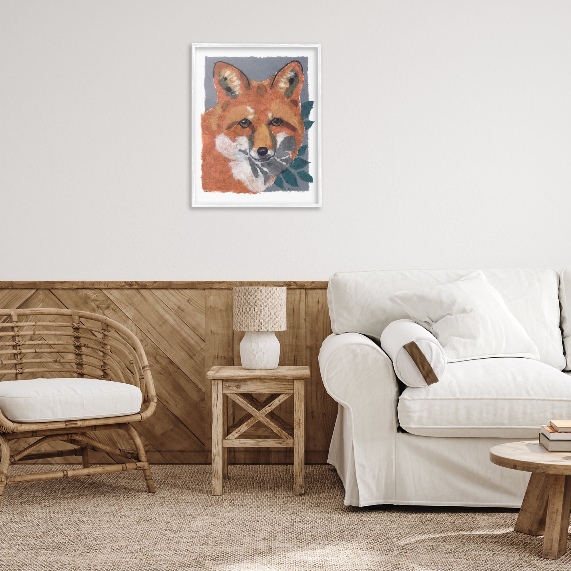 Stupell Industries Fox with Opaque Leaves Animals & Insects Painting White Framed Art Print Wall Art, 24 x 30