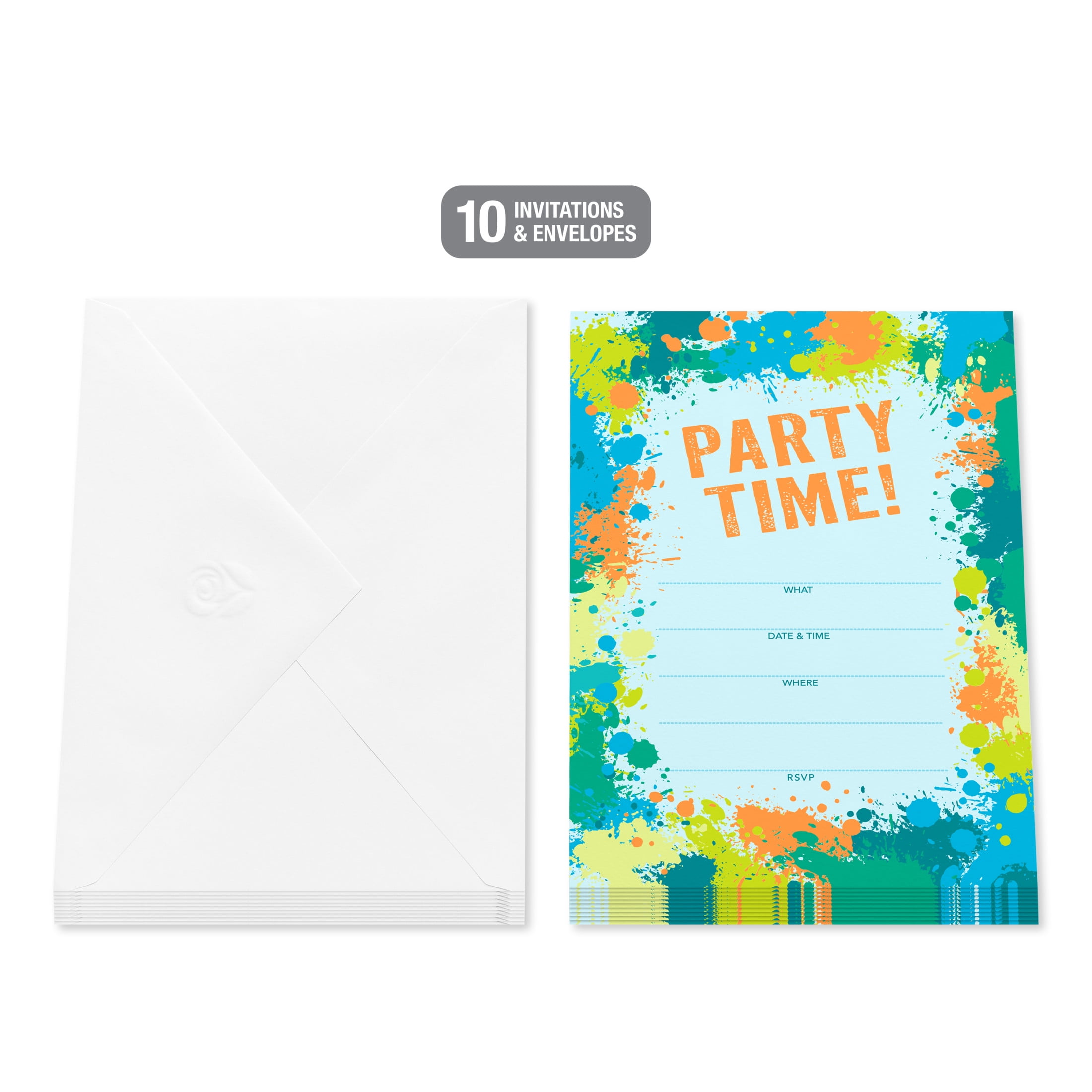 American Greetings Blue Stationery Party Invitations, Paint Splatter (10-Count)