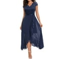 thumbnail image 2 of Formal Gowns and Evening Dresses Wedding Guest Women Solid Dress Lace Splice Sleeveless V-Neck Ruffle Hem Dress Fashion Evening Gown for Party Wear, 2 of 6