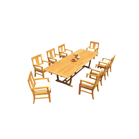 Grade-A Teak Dining Set: 8 Seater 9 Pc: 118" Mas Rectangle Trestle Leg Table And 8 Osborne Arm Chairs Outdoor Patio WholesaleTeak #51OS1509