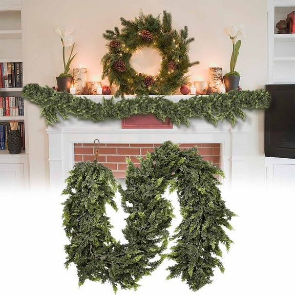 Christmas Cedar Garland Artificial Pine Cypress Vines Faux Christmas Evergreen Garland Mantle Fireplace Cascading Garland for Indoor Outdoor Table Stairs Winter Decoration (5.91 ft)