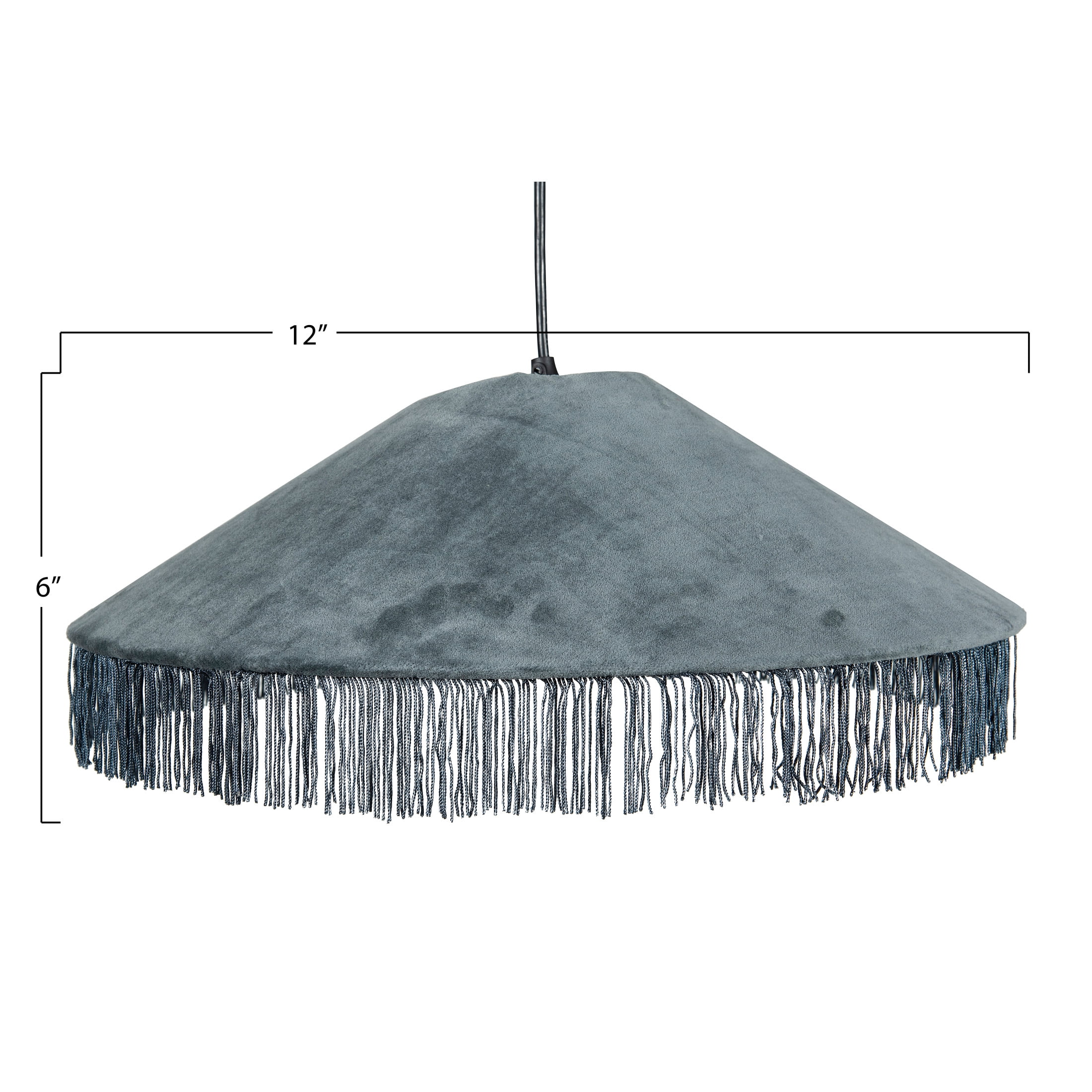 Creative Co-Op Creative Co-Op Mid Century Velvet Ceiling Light with Tassels, Charcoal