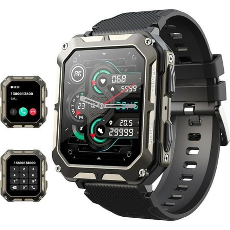 Blackview Military Smart Watches for Men, 1.83" HD Touch Screen Outdoor Sport Watch with Bluetooth Call(Answer/Make Call), IP68 Waterproof,for Android and iPhone Compatible, Black