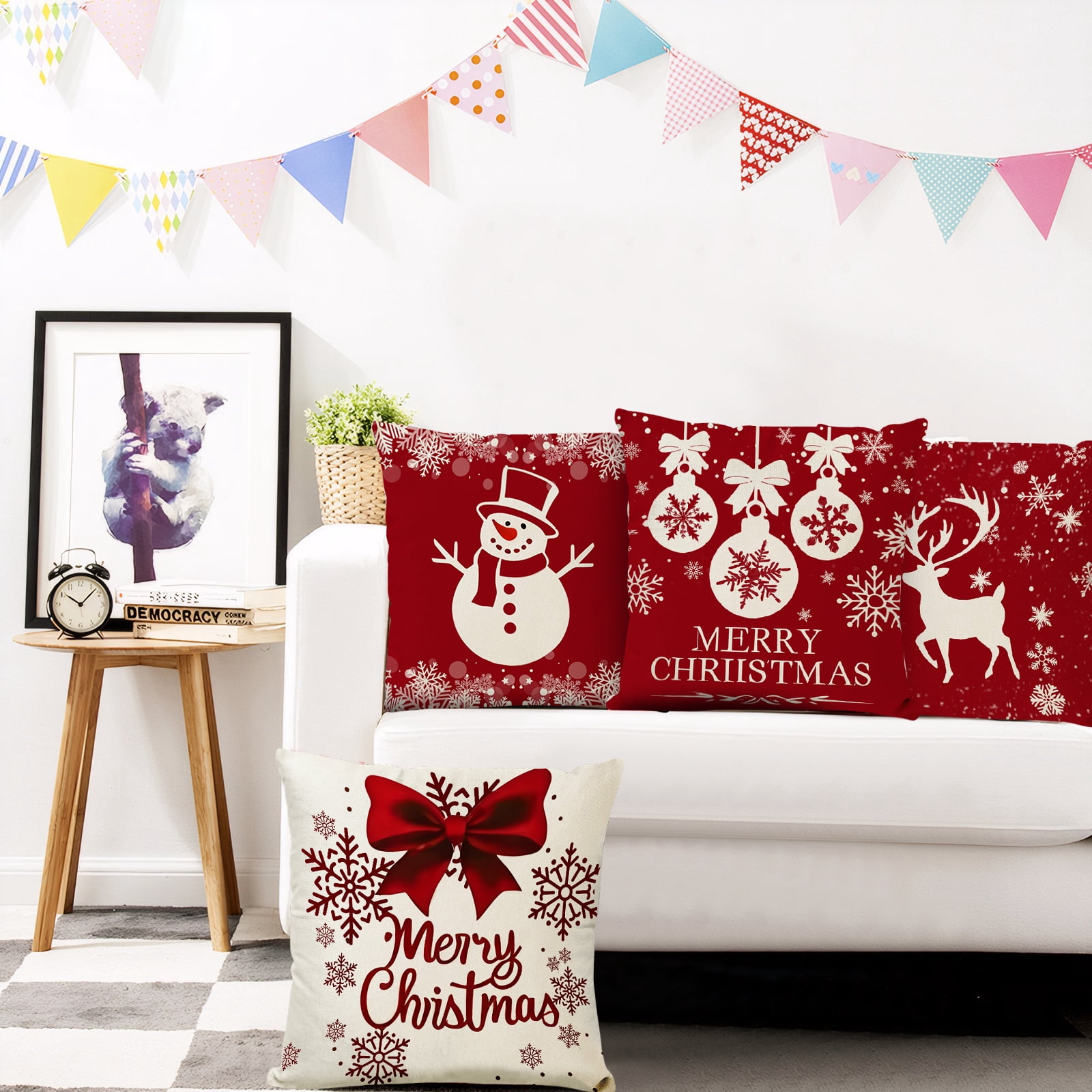 Qoosea Christmas Pillow Covers 18x18 Inch Set of 4 Farmhouse Christmas Pillow Covers Christmas Pillow Cases for Sofa Couch Christmas Decorations Throw Pillow Covers