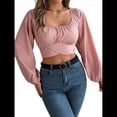 thumbnail image 1 of Blusa Corta con Volantes, Cuello Cuadrado y Fruncido para Mujer, Larga y Lazo Anudado Rosa L, 1 of 10