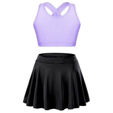 Yruioon Kids Girls 2Pcs Tracksuit Tennis Golf Running Outfits Athletic Sports Bra Tank Tops with Lavender&Black 8