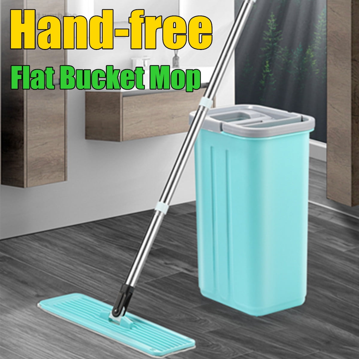 Floor Mop and Bucket Set, Flat Mop Bucket System Flexible Mop Head 2