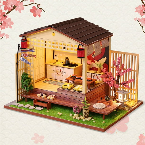 Wooden House Japan Style Miniature Doll House Kits Mini Dollhouse with Furniture Precised Design Dollhouse For Decoration heqiyong LED