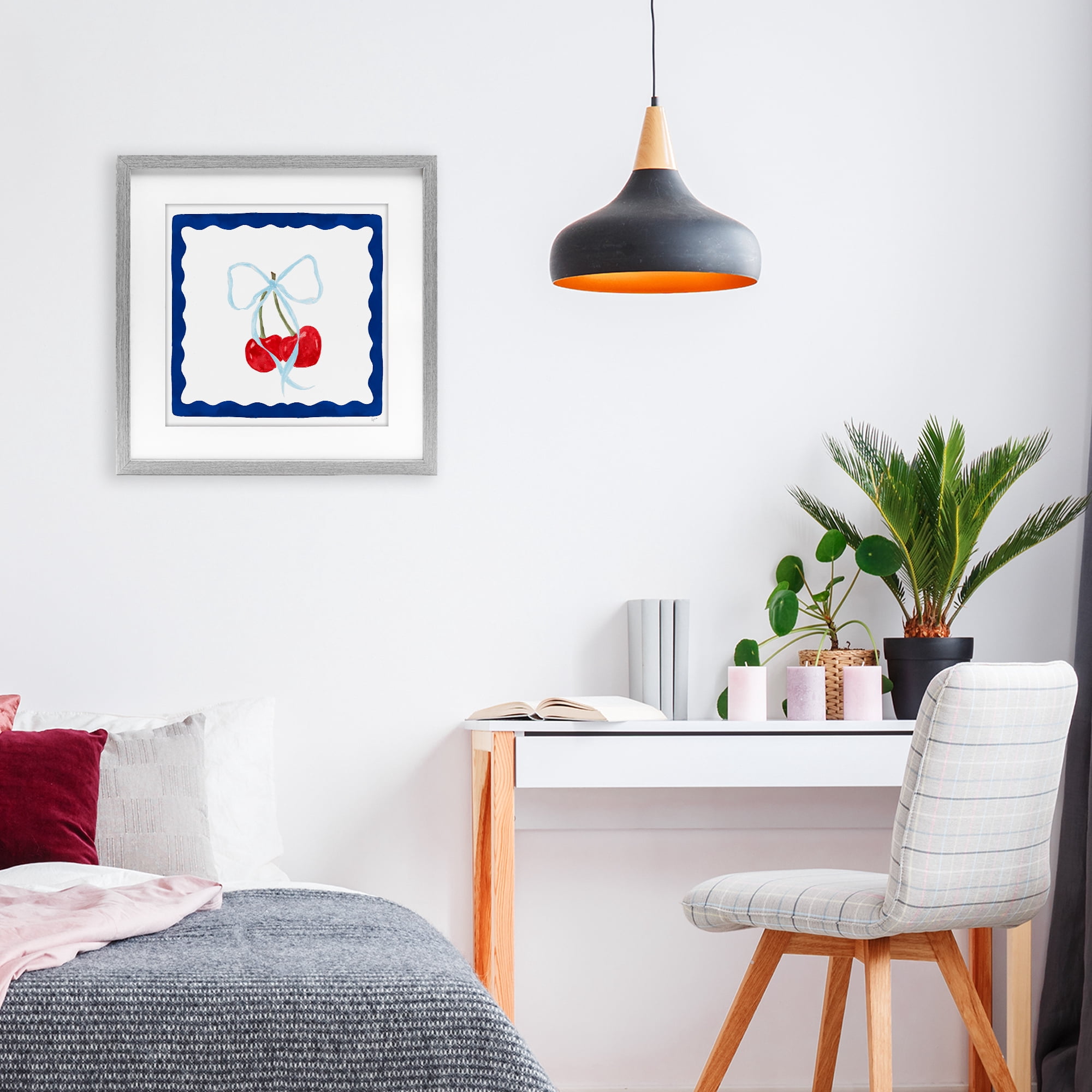 Stupell Industries Summer Bordered Cherries Gray Framed Print Under Glass, design by Lucille Price