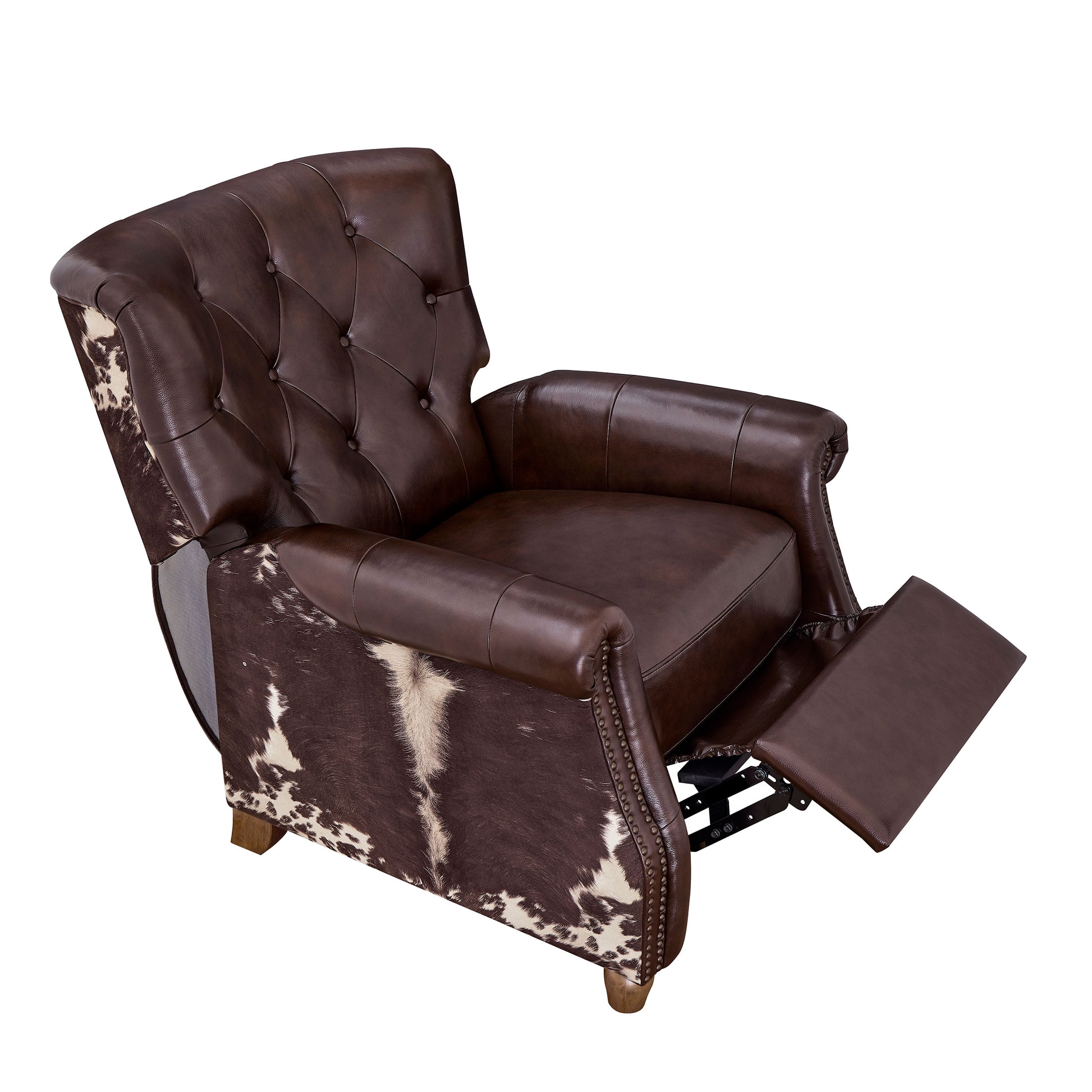 The Pioneer Woman Harper Pushback Leather Recliner with Whiskey & Faux Cowhide Upholstery