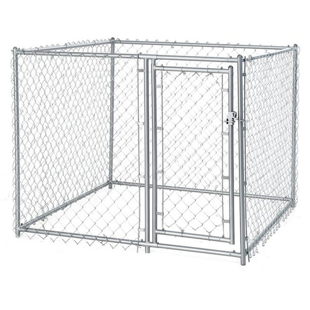 Lucky Dog SingleDoor Chain Link Heavy Duty Outdoor Kennel, Silver, 5'L