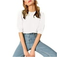 thumbnail image 2 of ALLLIST Womens Tops White Crew Neck Cropped Short Sleeve Solid T-Shirts Spring Blouses XL, 2 of 6