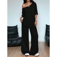 thumbnail image 5 of Women'S 2 Piece Travel Outfits Casual Short Sleeve Knit Sweater Set Wide Leg Pants Lounge Sets Black XL, 5 of 8