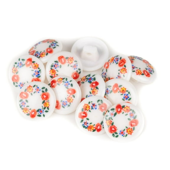 Mibo 12pcs Polyester Shank Button - Sublimation Print - Multi Color Floral Wreath Pattern - 23L(15mm)