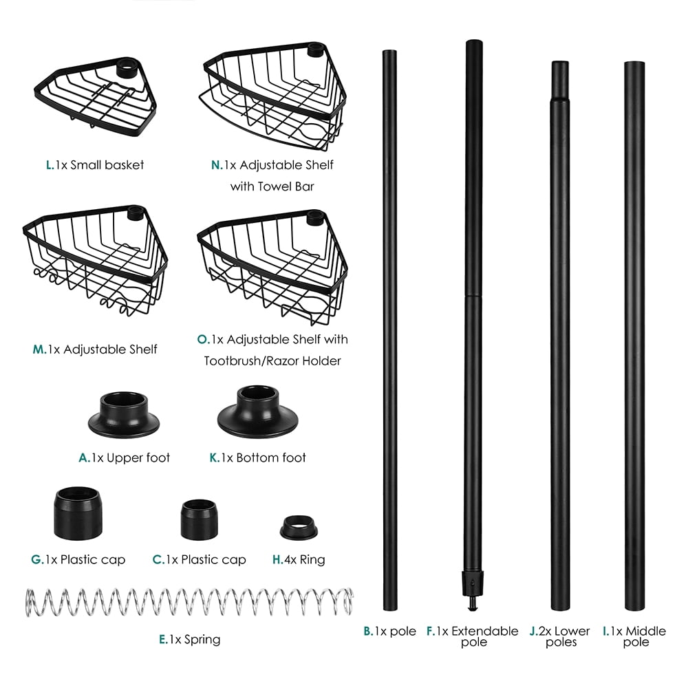 Étagère De Douche D'angle 4 Niveaux Avec Roulettes - 10 Crochets, Acier Inox - 25x35x82 Cm