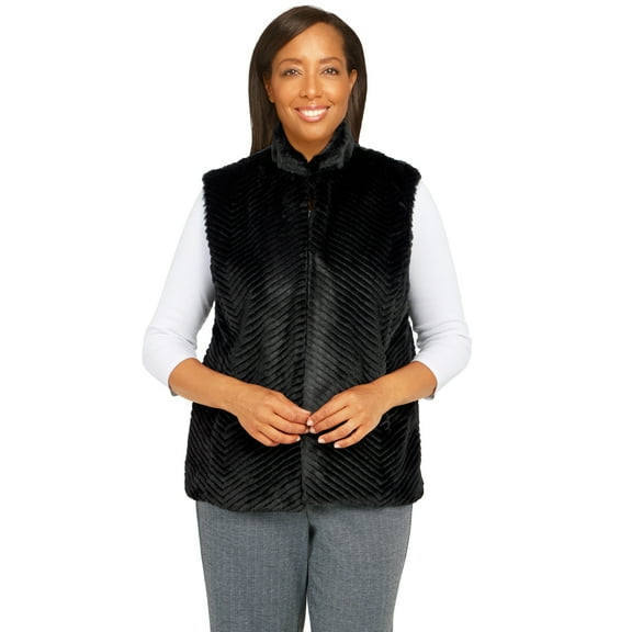 Alfred Dunner Womens Womens Chevron Fur Vest