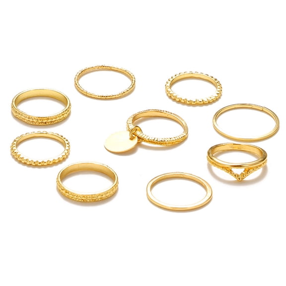 Geometric Gold Plated Knuckle Rings Set for Women - Fashion Alloy Statement Ring Set - European American Style
