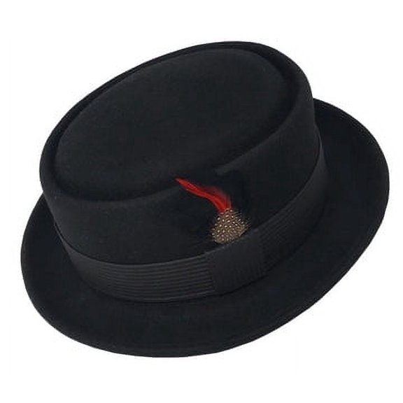 Different Touch 100% Wool Lined Band Black Pork Pie Flat Top Hat Unisex Adult