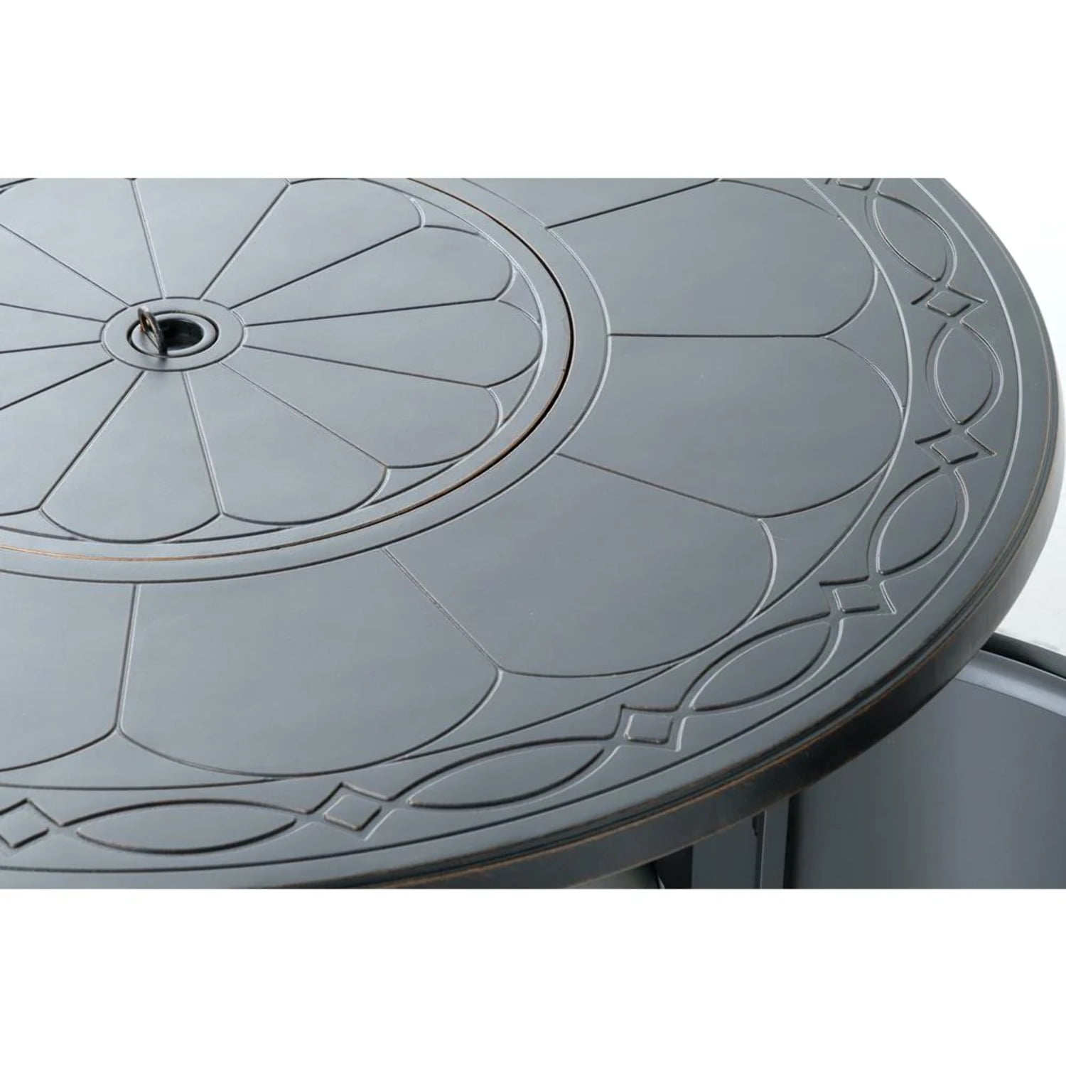Alfresco Home Hartwick 34" Round Aluminum Gas Fire Pit Chat Table in Topaz Gray