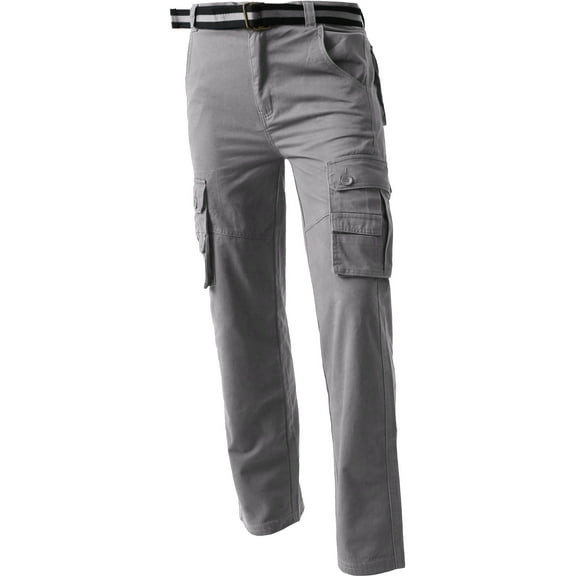 Ma Croix Mens CARGO PANTS with Utility Belt Lightweight Relaxed Straight Fit Twill Cotton Work Outdoor Tactical