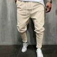 thumbnail image 2 of Outfmvch Joggers For Men Mens Jeans Mens Casual Pocket Mid-Waist Linen Cotton Sports Cropped Trousers Sweatpants For Men Khaki M, 2 of 5