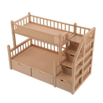 OUNONA Miniature Dollhouse Bunk Bed in Light Brown Wood Finish with Storage Drawer for 18cm Dolls Accessories