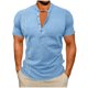 thumbnail image 1 of Ceisia Men's Slim Fit Short Sleeve Stand-Up Collar Slub Linen Henley Shirt with Geometric Embroidery Light Blue M Gifts, 1 of 6