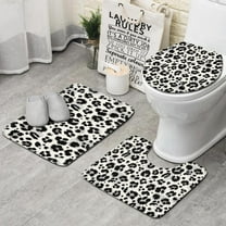 Black and White Leopard Pattern Bathroom Rugs Sets 3 Piece,Toilet Cover Set,Absorbent Non Slip Bathroom Mats Sets with U-Shaped Contour Rug Toilet Rug Set