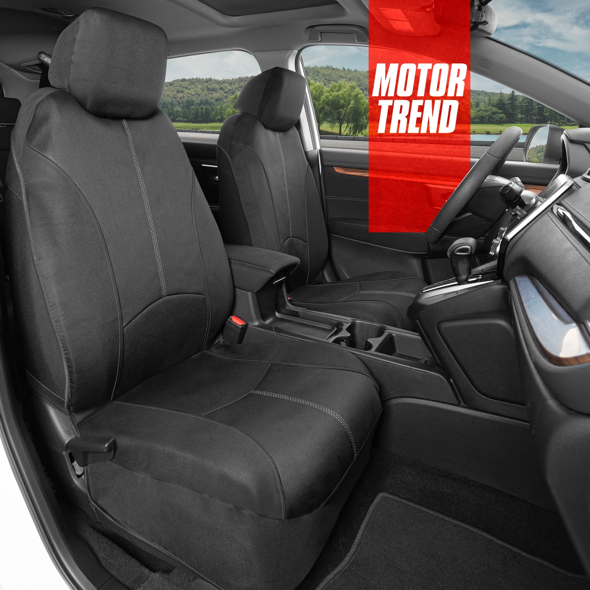Motor Trend SpillGuard Waterproof Seat Covers for Cars Trucks SUV, 2-Pack Neoprene Car Seat Protectors with Gray Stitching